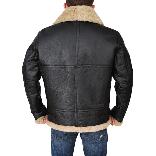 Black shearling bomber jacket for men
