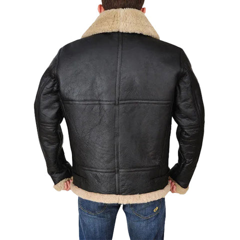Black shearling bomber jacket for men
