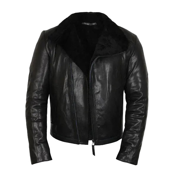 Black shearling flying jacket for men
