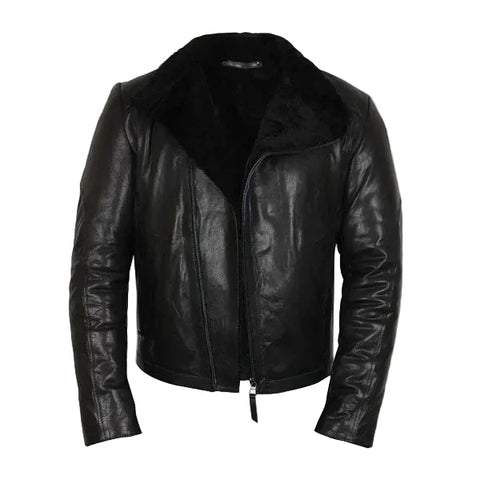 Black shearling flying jacket for men
