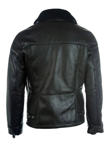 Black shearling leather aviator jacket for men
