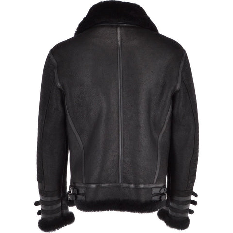 Black shearling leather flight jacket for men
