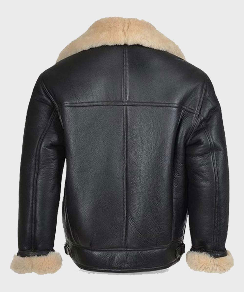 Black shearling leather jacket for men
