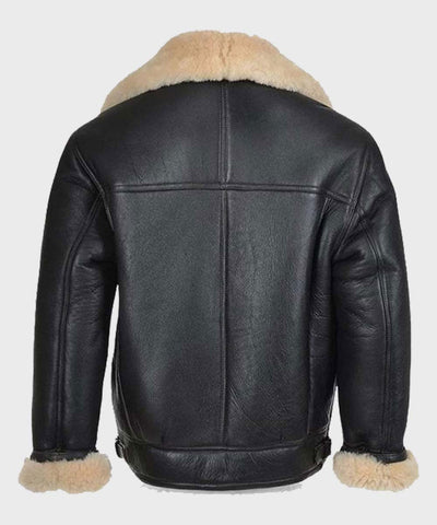Black shearling leather jacket for men
