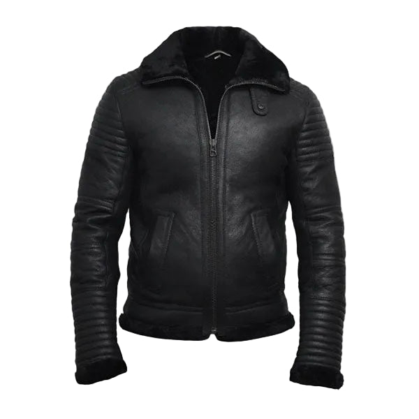 Black sheepskin aviator jacket for men
