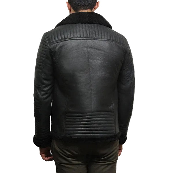 Black sheepskin aviator jacket for men
