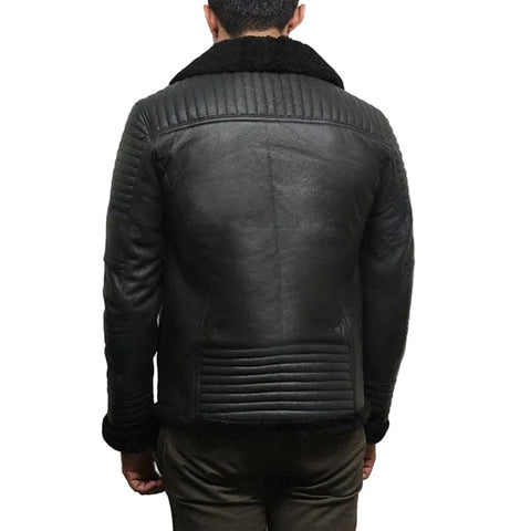 Black sheepskin aviator jacket for men
