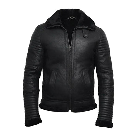 Black sheepskin aviator jacket for men
