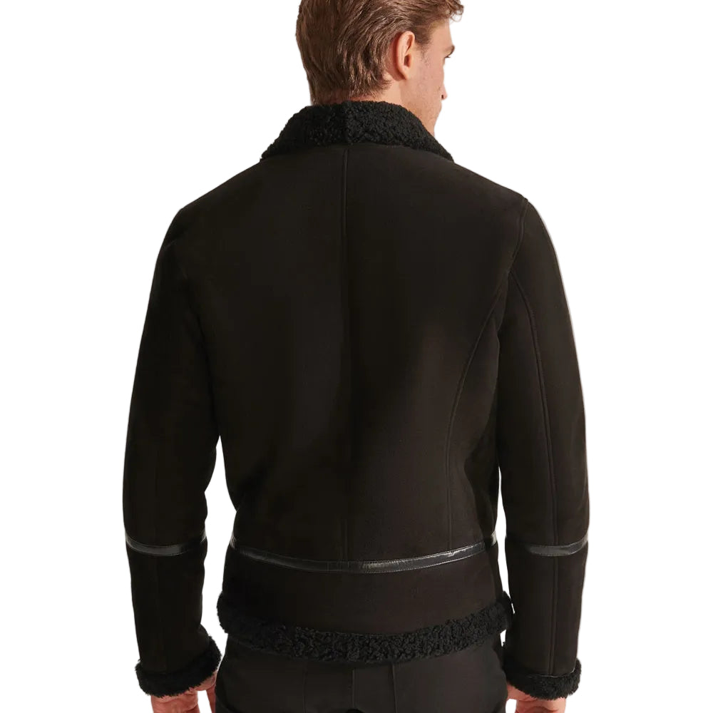 Black sheepskin flying jacket for men

