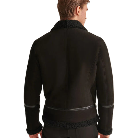 Black sheepskin flying jacket for men

