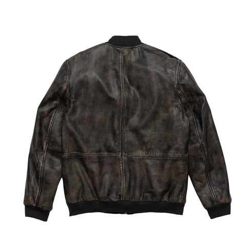 Black sheepskin flying jacket for men with shearling lining
