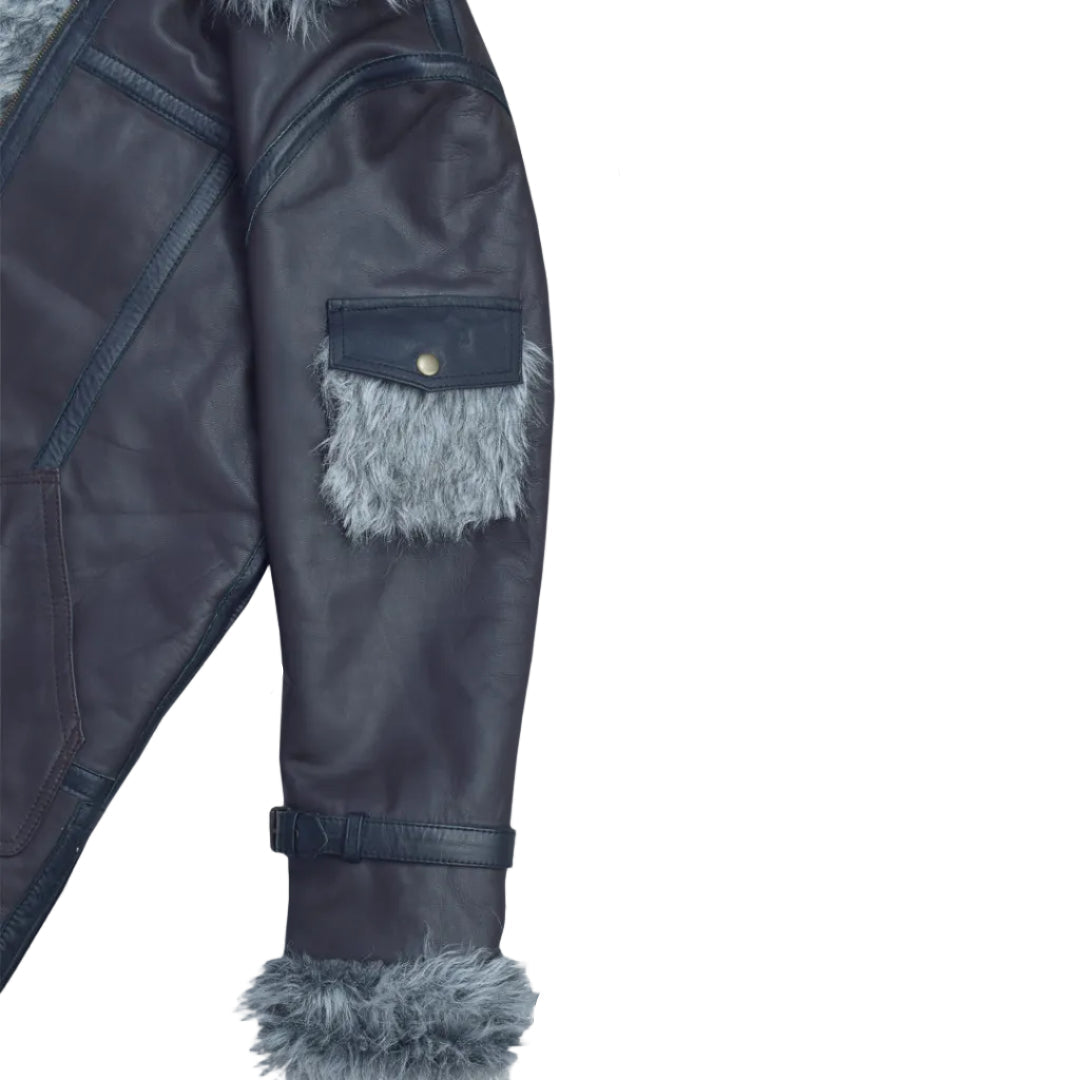 Black sheepskin leather aviator coat for men
