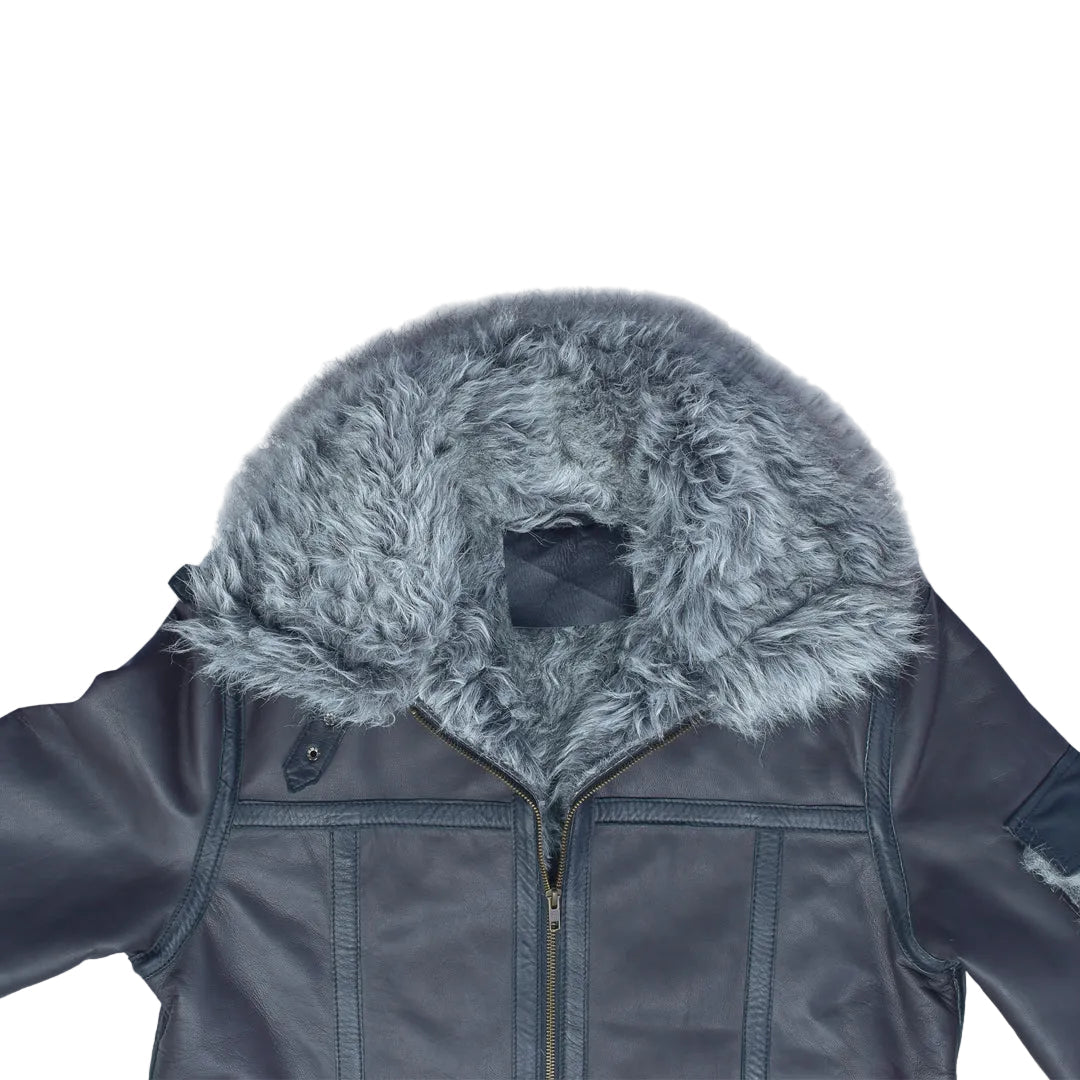 Black sheepskin leather aviator coat for men
