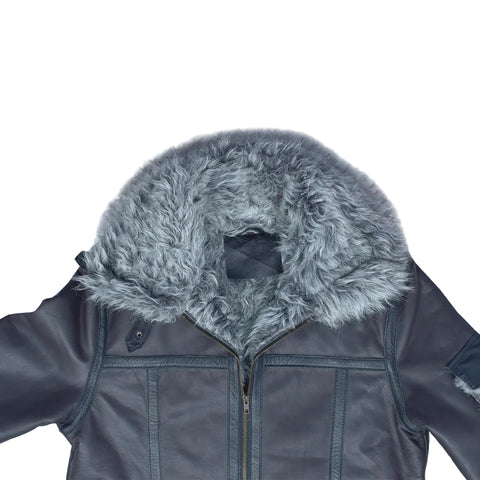 Black sheepskin leather aviator coat for men
