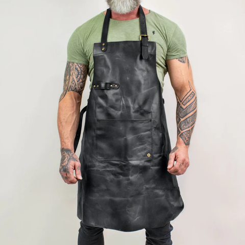 Black sheepskin leather tool apron for men