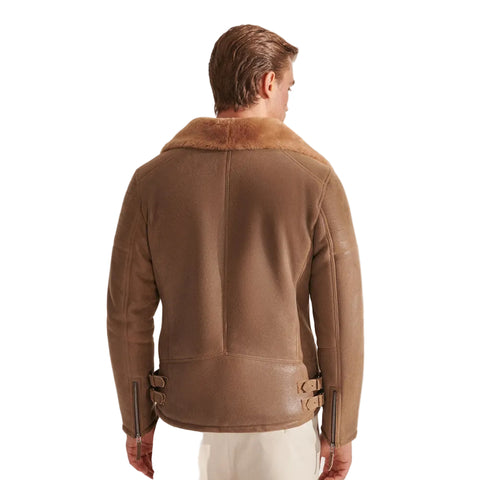 Black sheepskin motorcycle jacket for men
