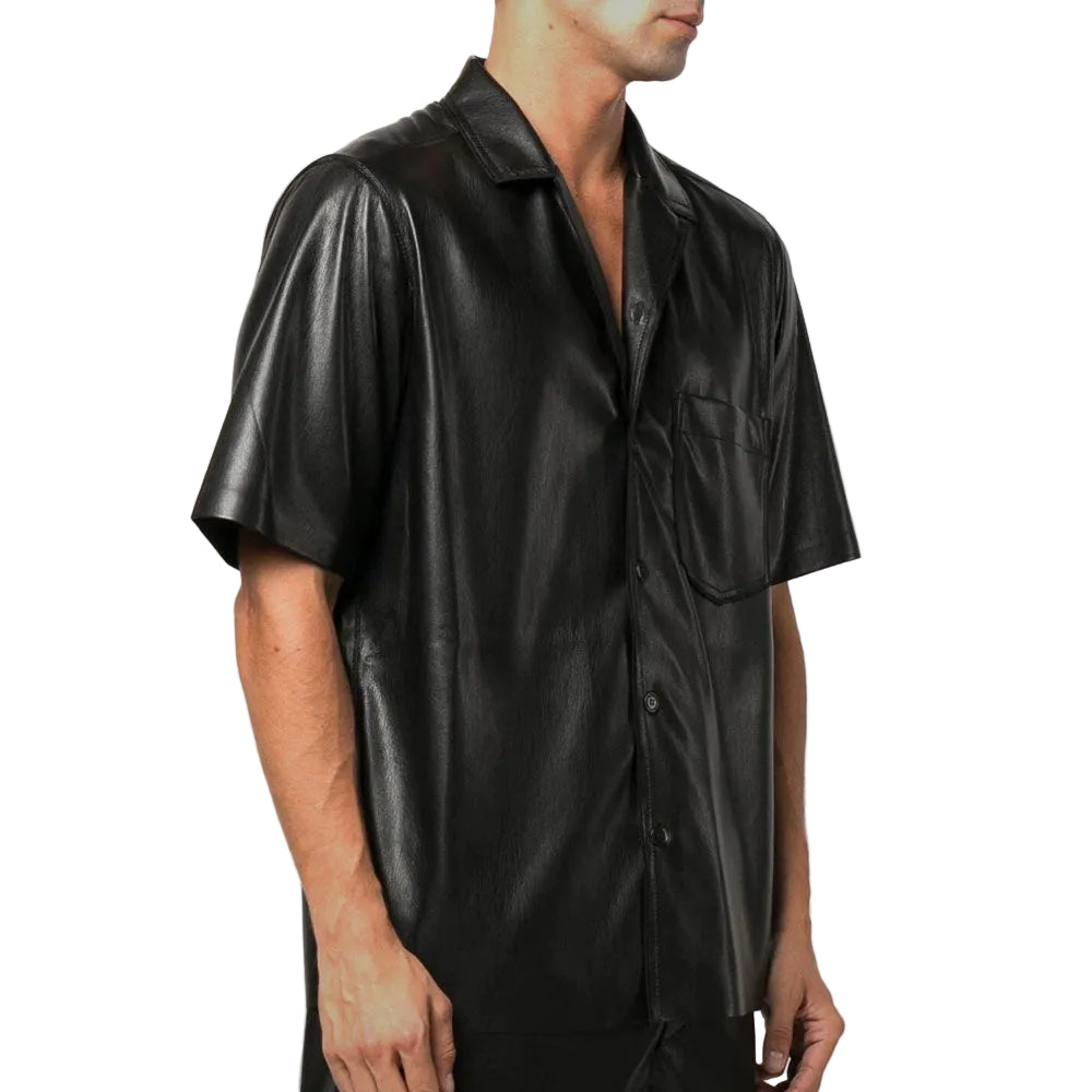men's black leather shorts adler back view