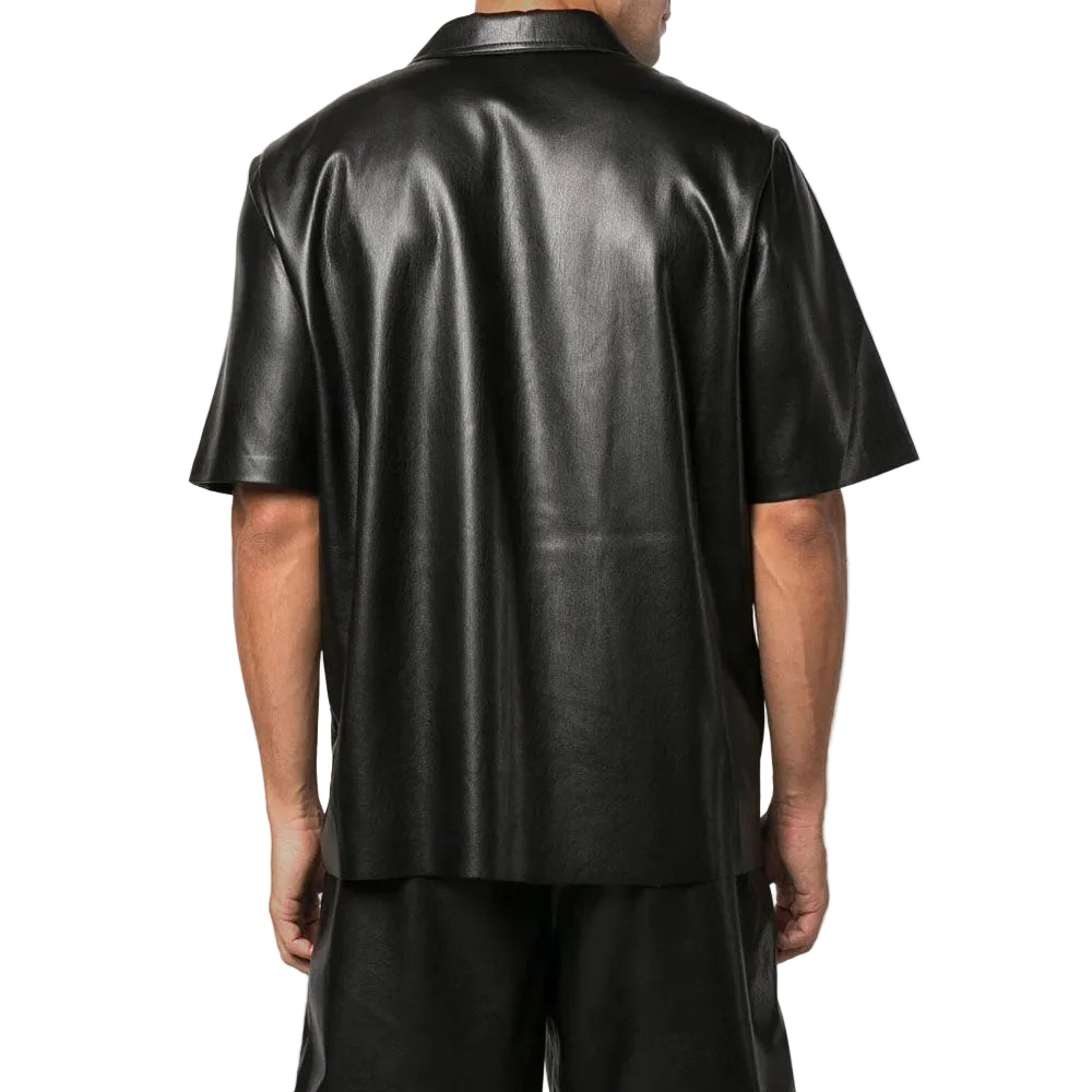 men's black leather shorts adler side angle