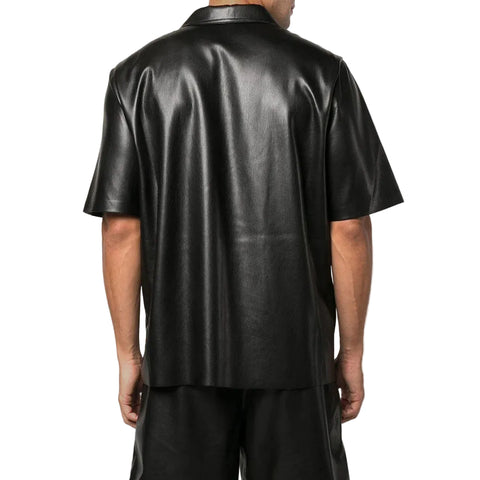 men's black leather shorts adler side angle