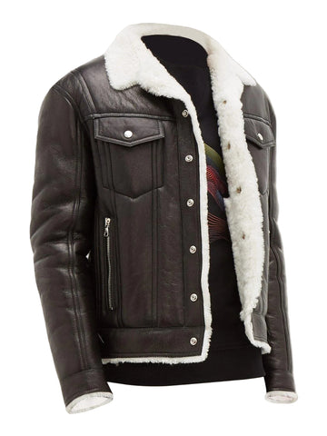 Black streetstyle shearling jacket for men
