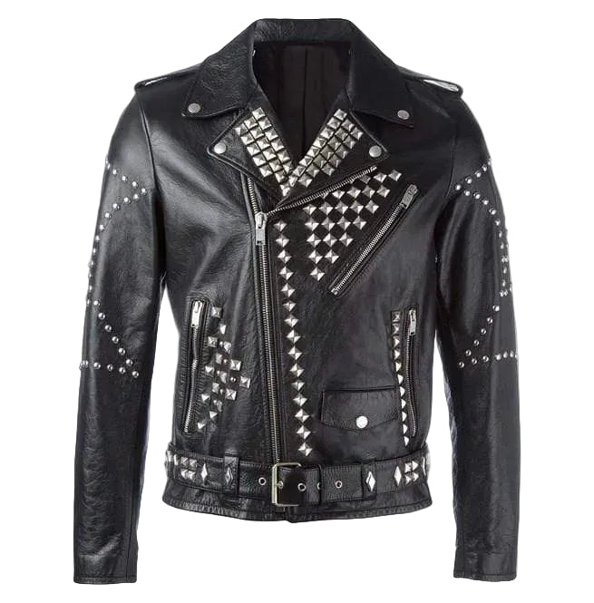 men's black studded leather biker jacket cedric side angle