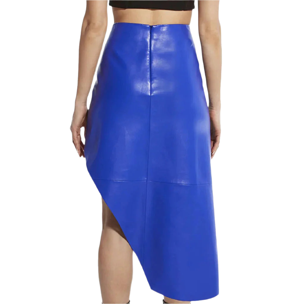 Blue Leather Skirt For Women - AMSEL LEATHERS