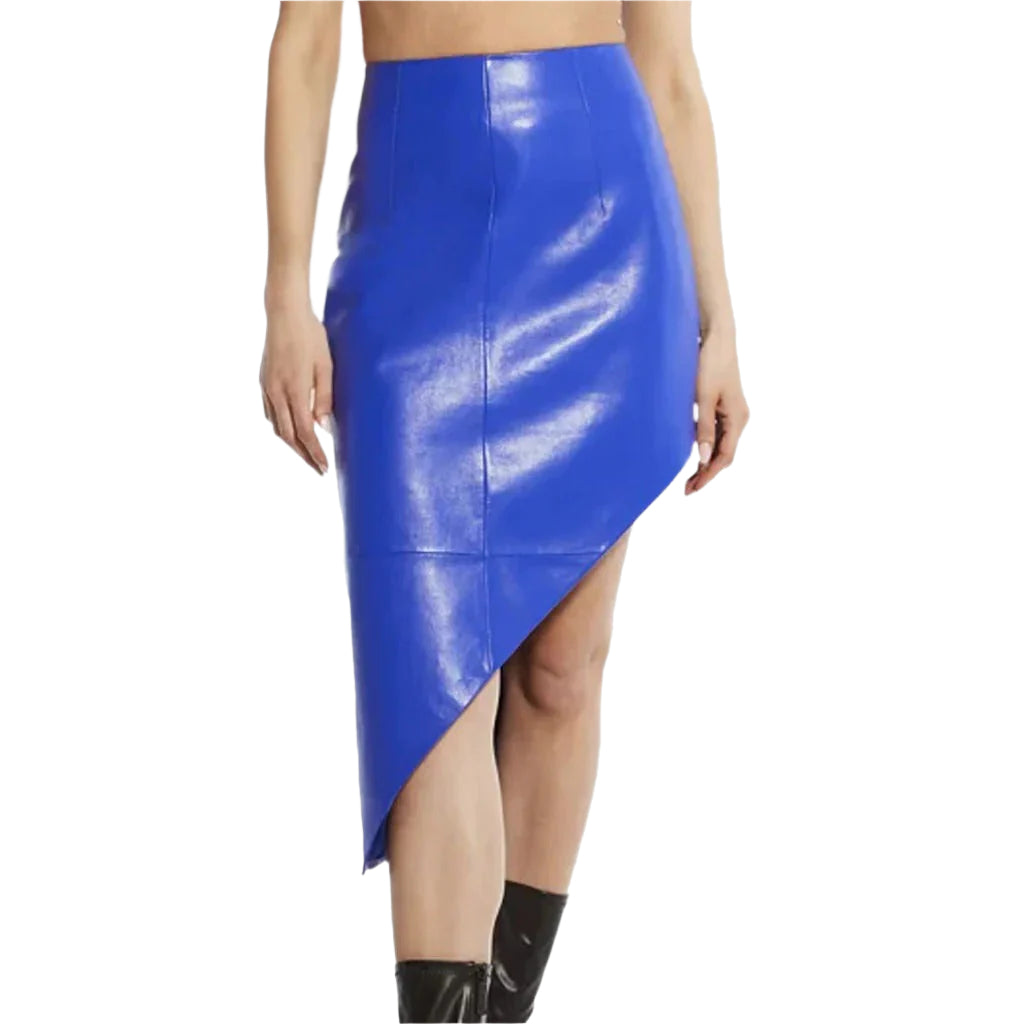 Blue Leather Skirt For Women - AMSEL LEATHERS