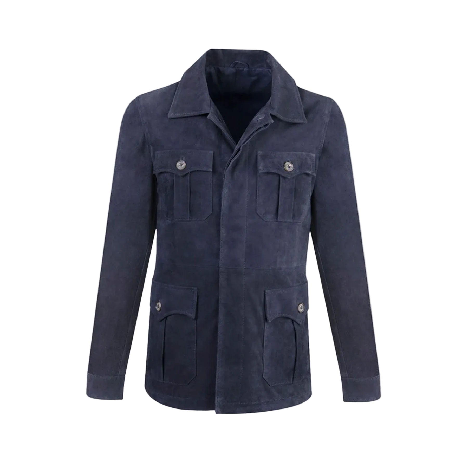 men's blue leather shirt nolan back view