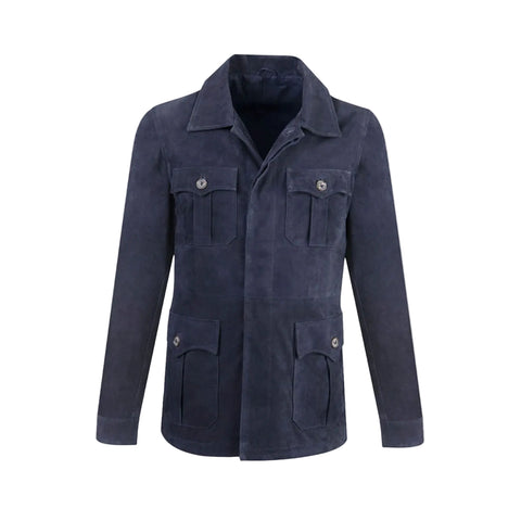 men's blue leather shirt nolan back view