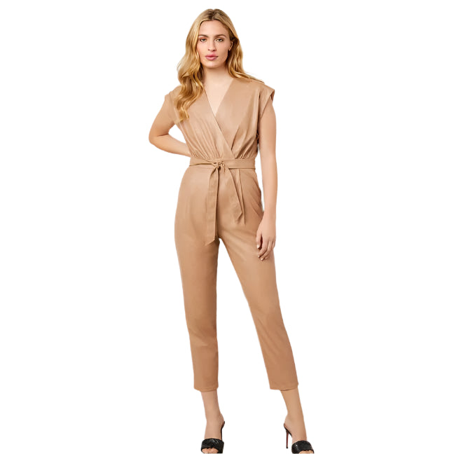 Brown Faux Leather Belted Jumpsuit for Women – Stylish & Trendy - AMSEL LEATHERS