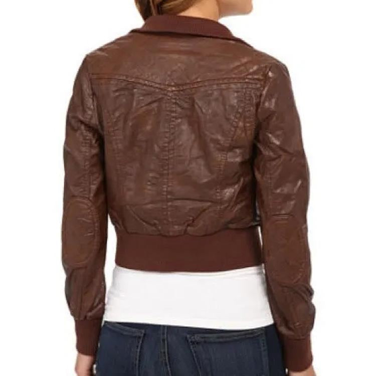 Brown Leather Bomber Jacket For Women - AMSEL LEATHERS