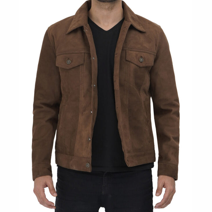 Brown Leather Trucker Jacket for Men - AMSEL LEATHERS