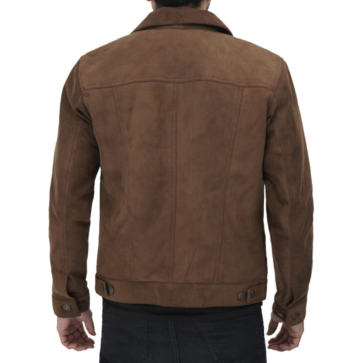 Brown Leather Trucker Jacket for Men - AMSEL LEATHERS