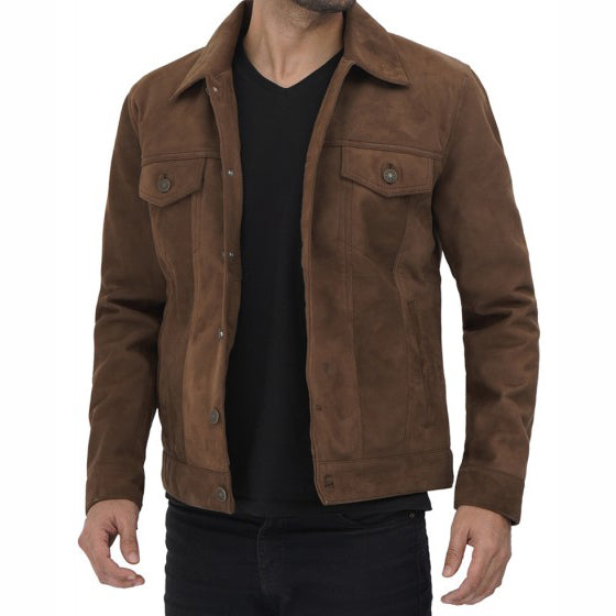 Brown Leather Trucker Jacket for Men - AMSEL LEATHERS