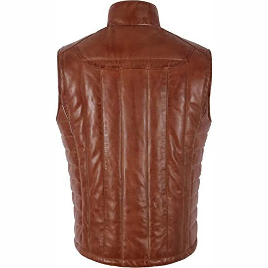 Brown Men's Quilted Puffer Leather Vest - AMSEL LEATHERS