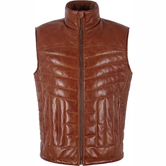 Brown Men's Quilted Puffer Leather Vest - AMSEL LEATHERS