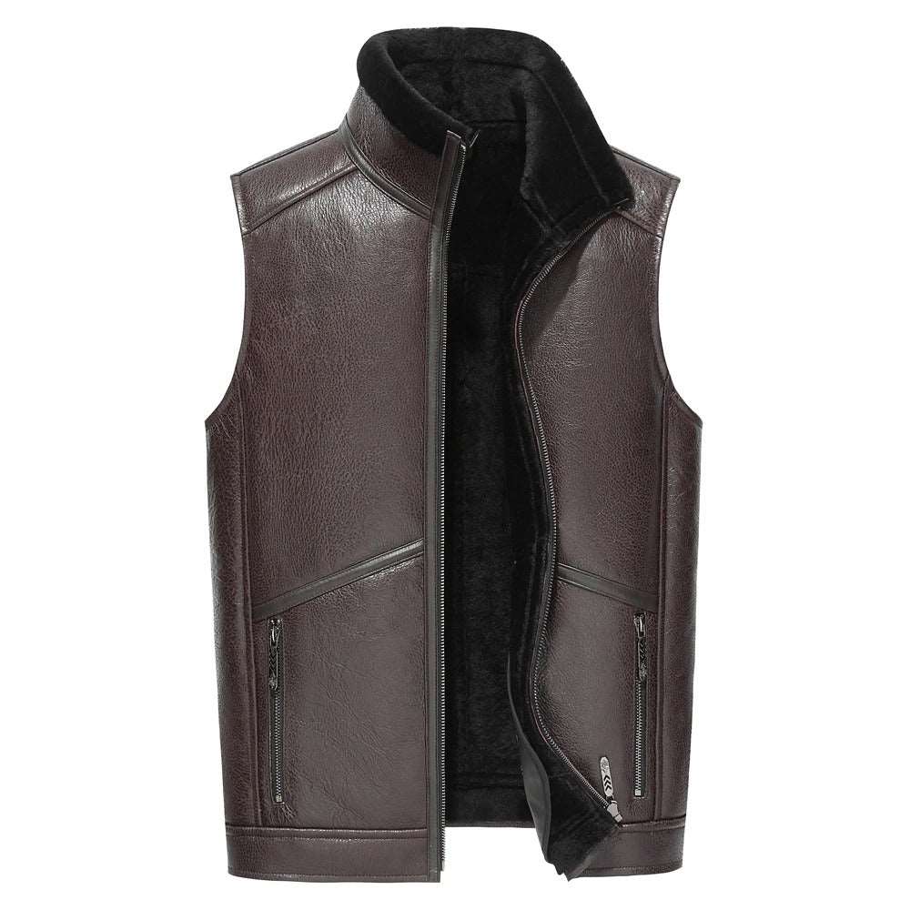 Brown Shearling Sheepskin Leather Vest for Men - AMSEL LEATHERS