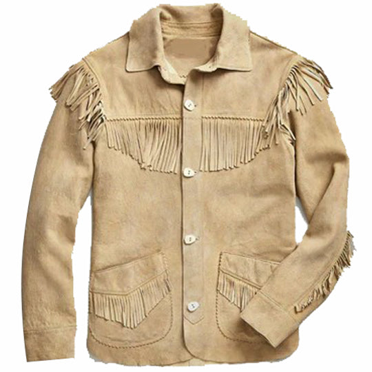 Brown Western Suede Leather Jacket For Men With Fringes - AMSEL LEATHERS