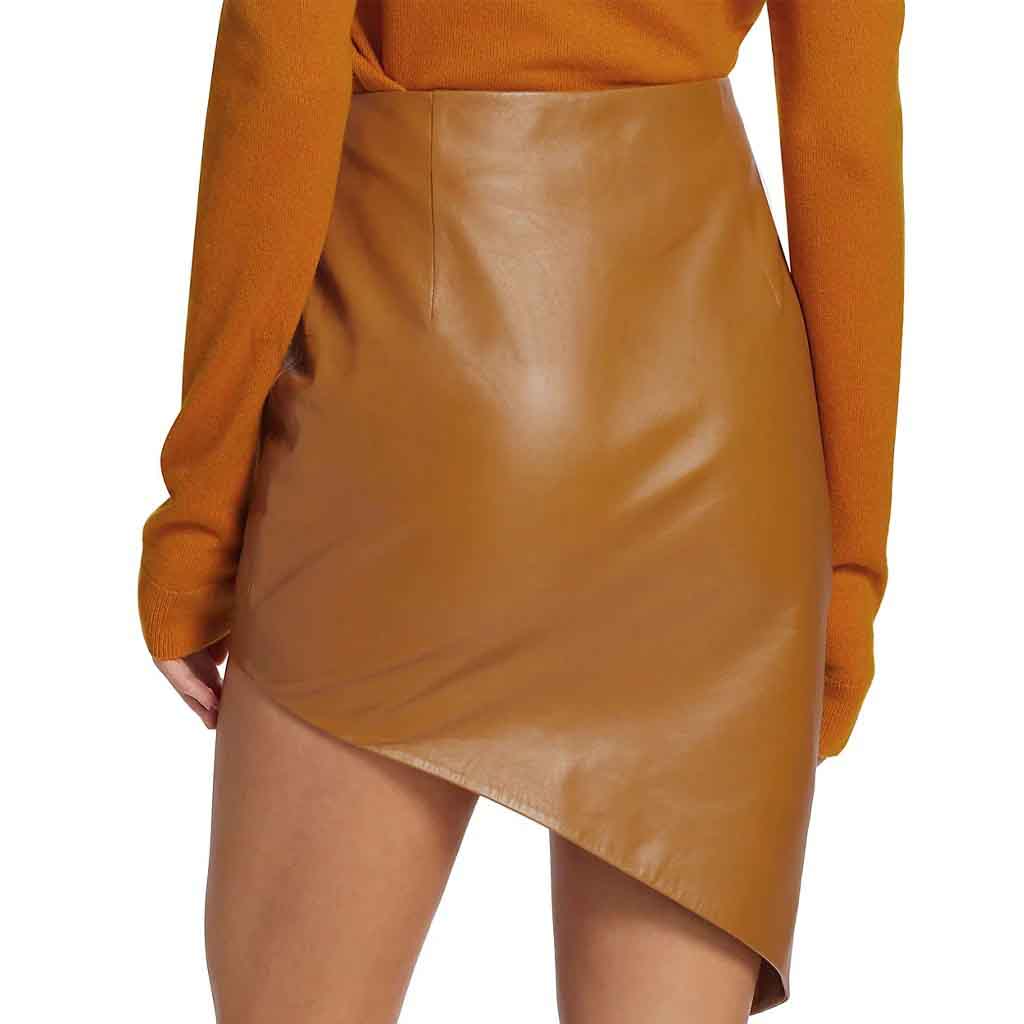 Brown Wrap Style Women Genuine Leather Skirt - AMSEL LEATHERS