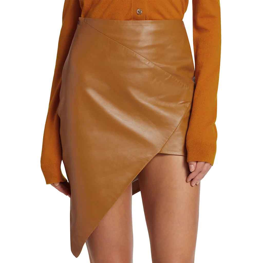 Brown Wrap Style Women Genuine Leather Skirt - AMSEL LEATHERS