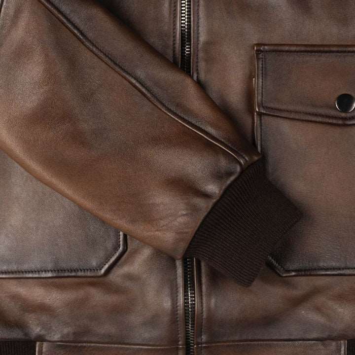 Chocolate Brown Leather Bomber Jacket - AMSEL LEATHERS