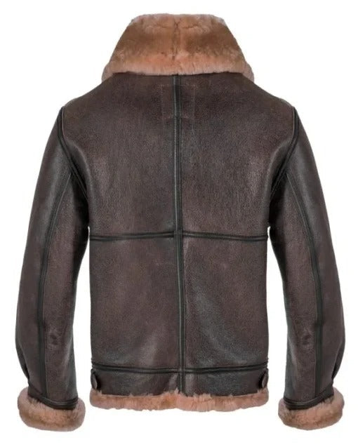 Brown Classic B-3 Sheepskin Leather Bomber Jacket - AMSEL LEATHERS