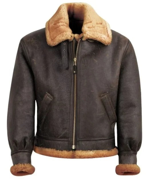 Brown Classic B-3 Sheepskin Leather Bomber Jacket - AMSEL LEATHERS