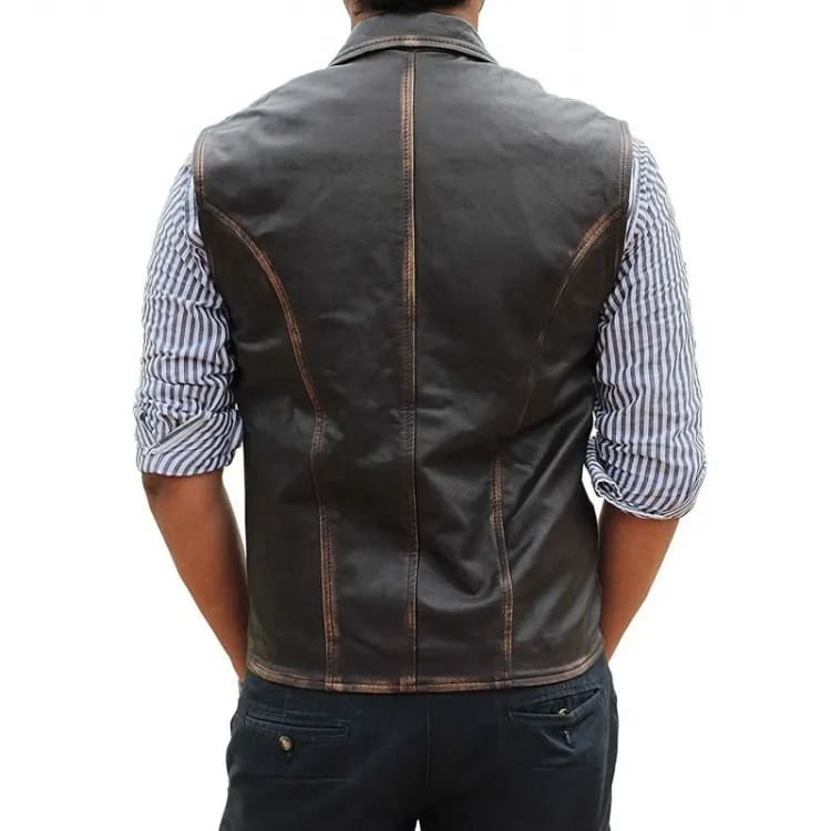 Brown Leather Vest for Men - Western Cowboy Style - AMSEL LEATHERS