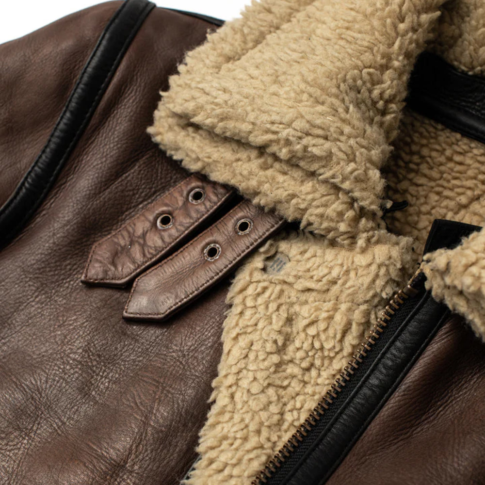 • brown leather jacket back view