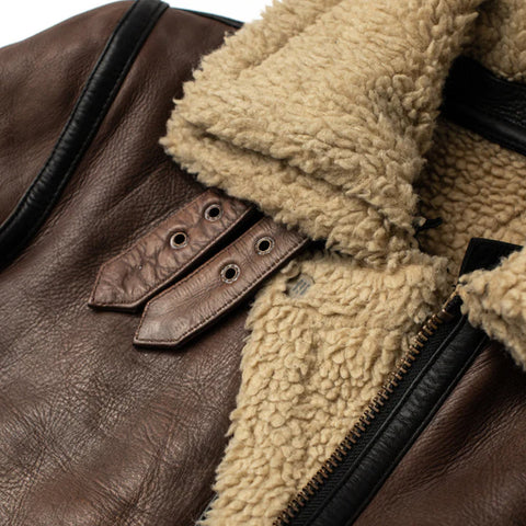 • brown leather jacket back view