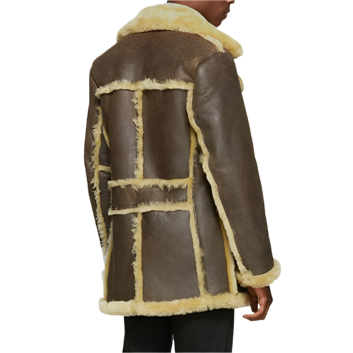 Men Brown Sheepskin Shearling Leather Jacket Coat - AMSEL LEATHERS