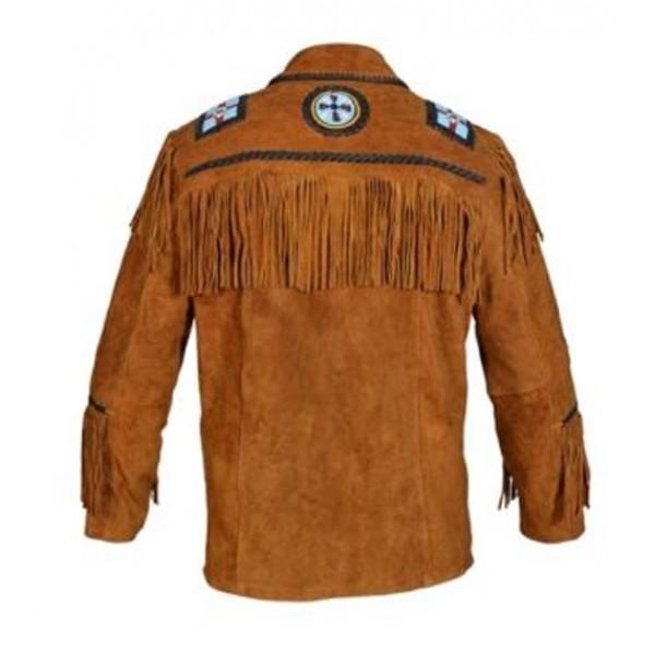 Brown cowboy suede jacket with fringe for men
