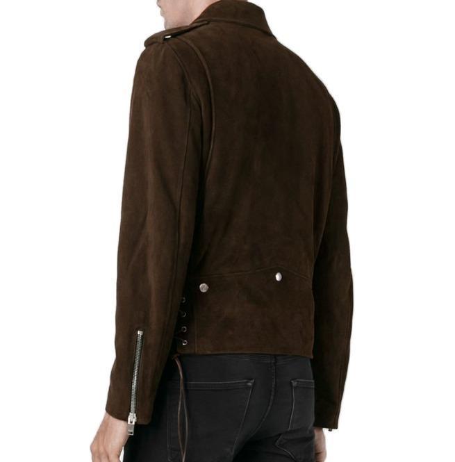 men's brown fringe suede leather jacket orion side angle