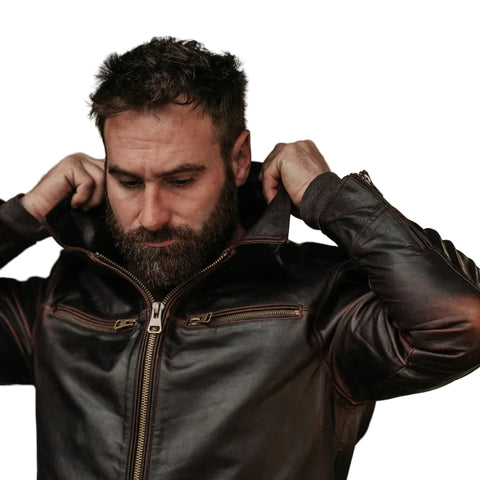 Brown cowhide leather aviator jacket for men
